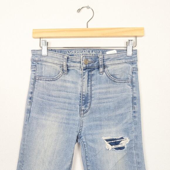 American Eagle Light Wash Super High Rise Super Stretch Jeggings Size 0 - Picture 4 of 8